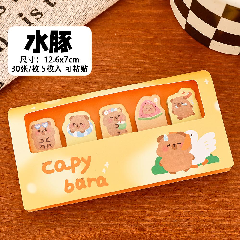 30Sheet*5Pcs Cute Animal Index Convenience Sticker Cartoon Panda Cat Puppy Capybara School Student Tearable Memo Tags Sticky Pad