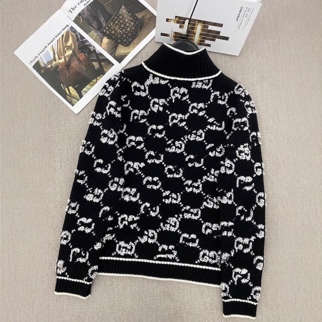 Nanyou Hohe Version Damen Stickerei Stehkragen Reißverschluss Strickjacke mit Doppel-G-Print