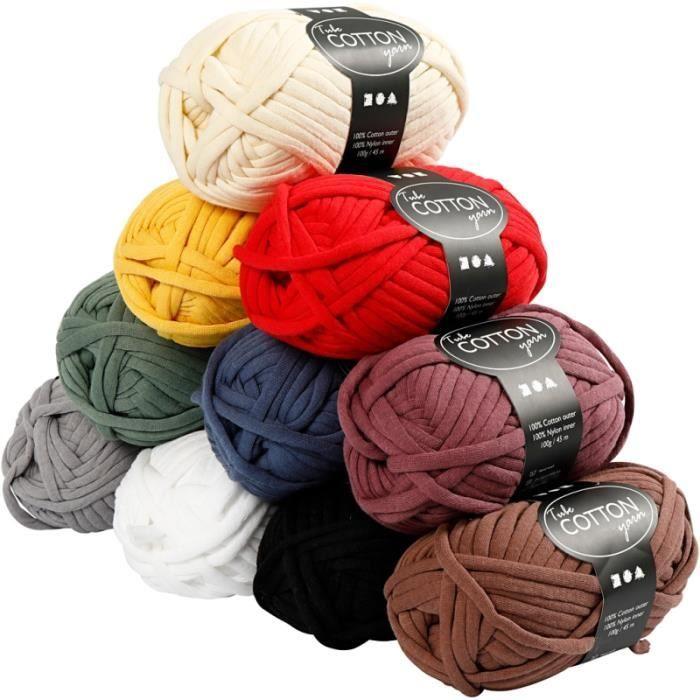 Pelote De Fil De Coton Tubulaire, L: 45 M, Couleurs Assorties, 10X100Gr