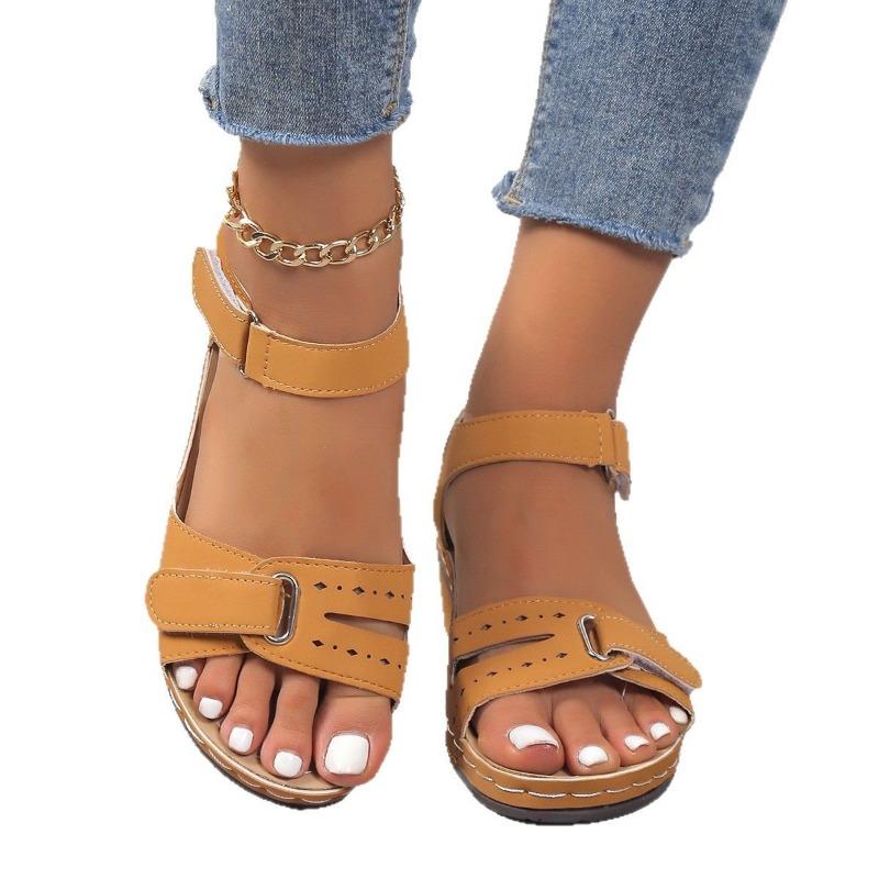 Summer New Fashion Sandals Women's Wedge Heel Velcro Thick Sole Large Size One-word Sandals