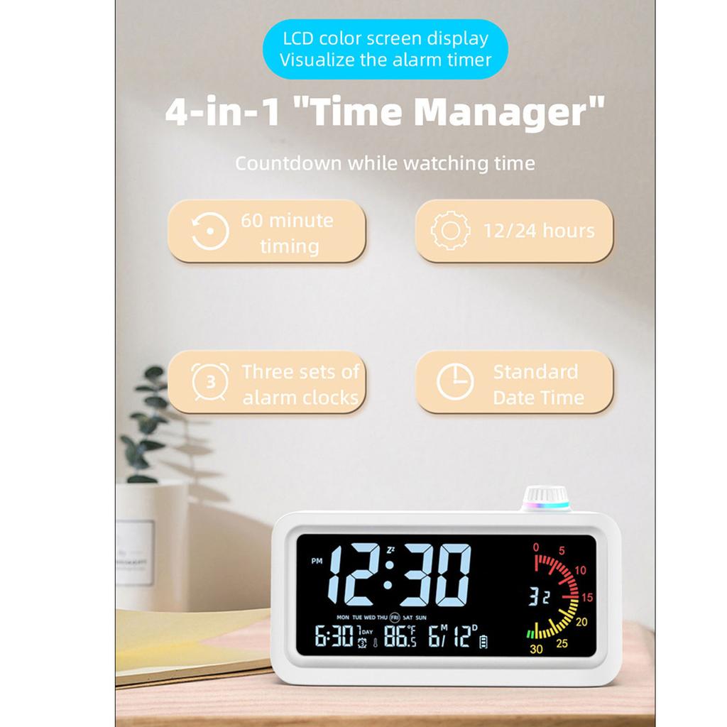 Electronic Alarm Clock Color Screen Built in Timer Temperature Date Display 12 24 Hour Digital Alarm Clock