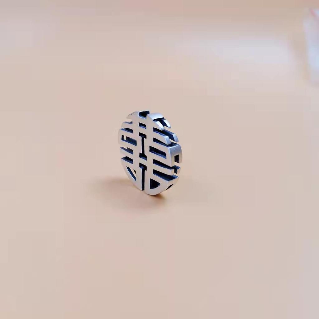 Sterling Silver Double Happiness Necklace & Hollow Xi Bracelet for Women - Retro Chinese Ethnic Style