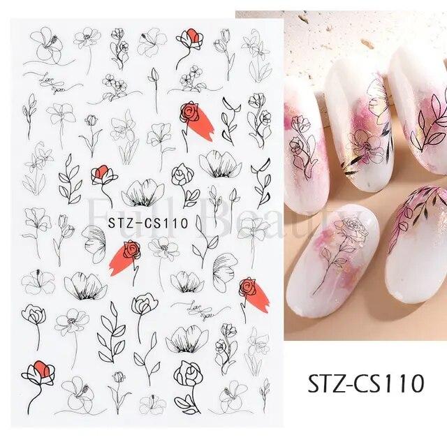3D Nail Stickers Flowers Pink Purple Blossom Florals Leaves Decals Nail Art Adhesive Sliders Charms Manicure Decorations TRCA769