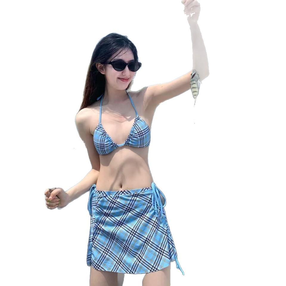 Sexy Plaid Bandage Backless Swimsuit - Japanese & Korean Style for Women