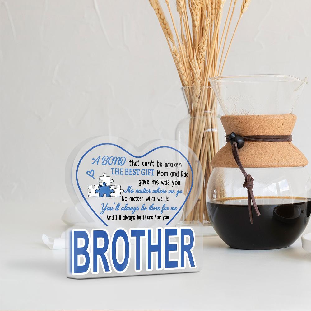 1pc Contemporary Acrylic Sign 'Brother' Table Decor - Heart-Shaped 2D Flat Design with Blue & White Text, Farmhouse Living Room Desktop Decoration