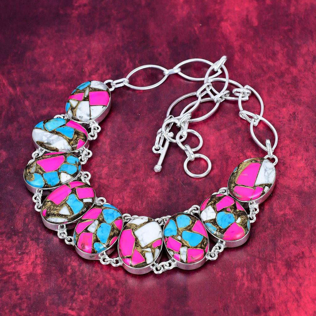 Cotton Candy Turquoise 925 Solid Sterling Silver Necklace Adjustable, Chain Necklace Handmade Gemstone, Gift For Mom Antique Jewelry