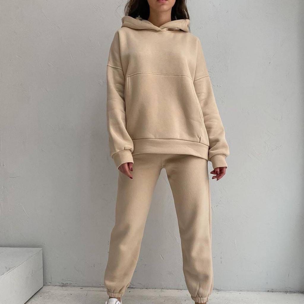 1116ebay European and American women's clothing autumn and winter new loose casual hooded sweater set two-piece set