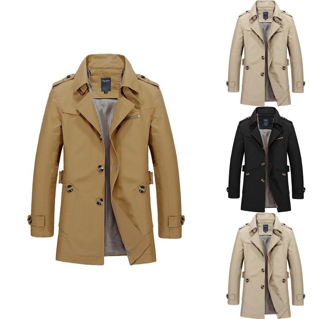 Men's Winter Mid-long Jacket Stylish Casual Overcoat With Lapel Collar And Epaulet Design