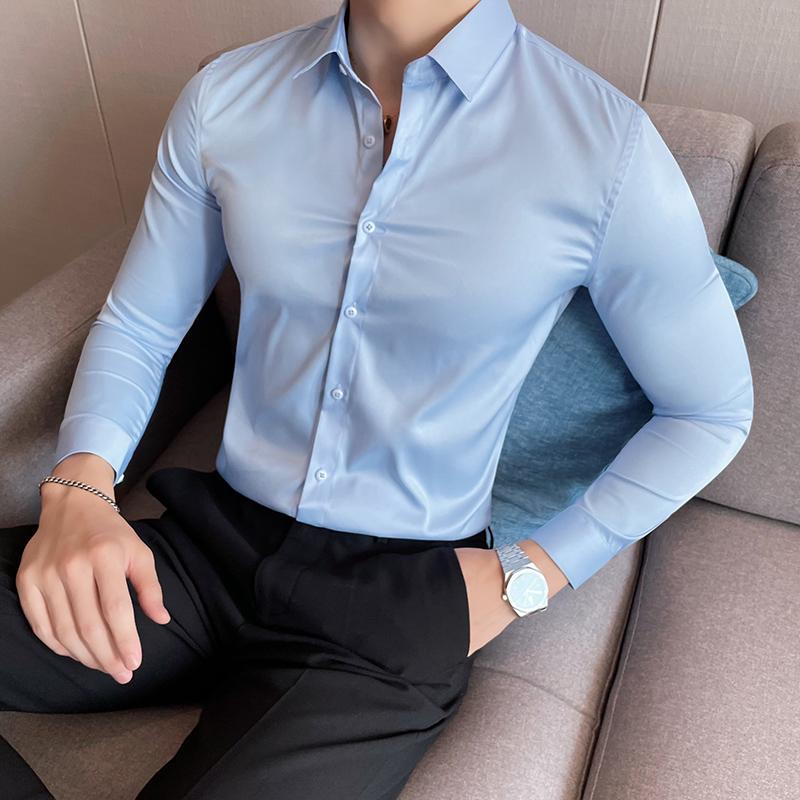 2025 Spring Men Solid Color Business Shirt Men Shirt Fashion Classic Basic Casual Slim White Social Shirt Autumn