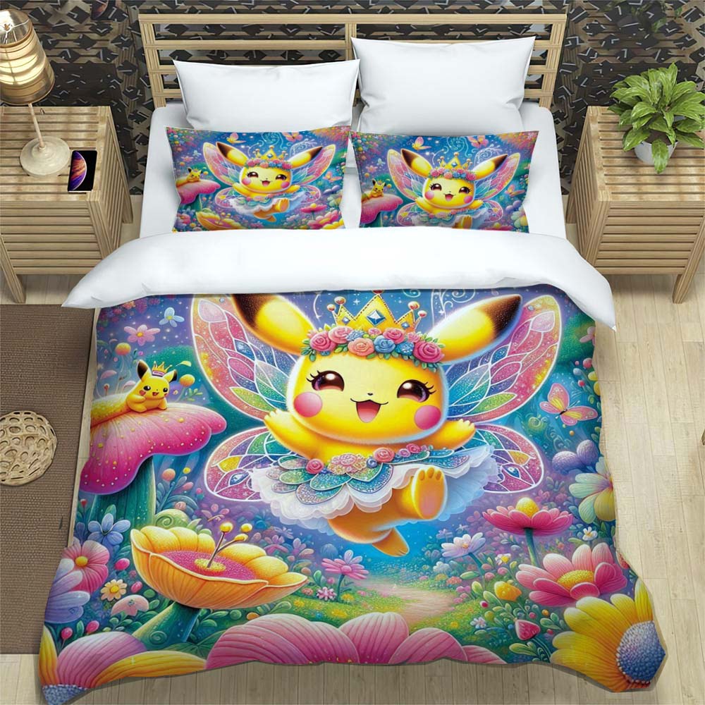 2026 New Arrival: 3-Piece Pokémon Pikachu Print Bedding Set (Includes Personalized Name Service) — Single/Double Pillowcases