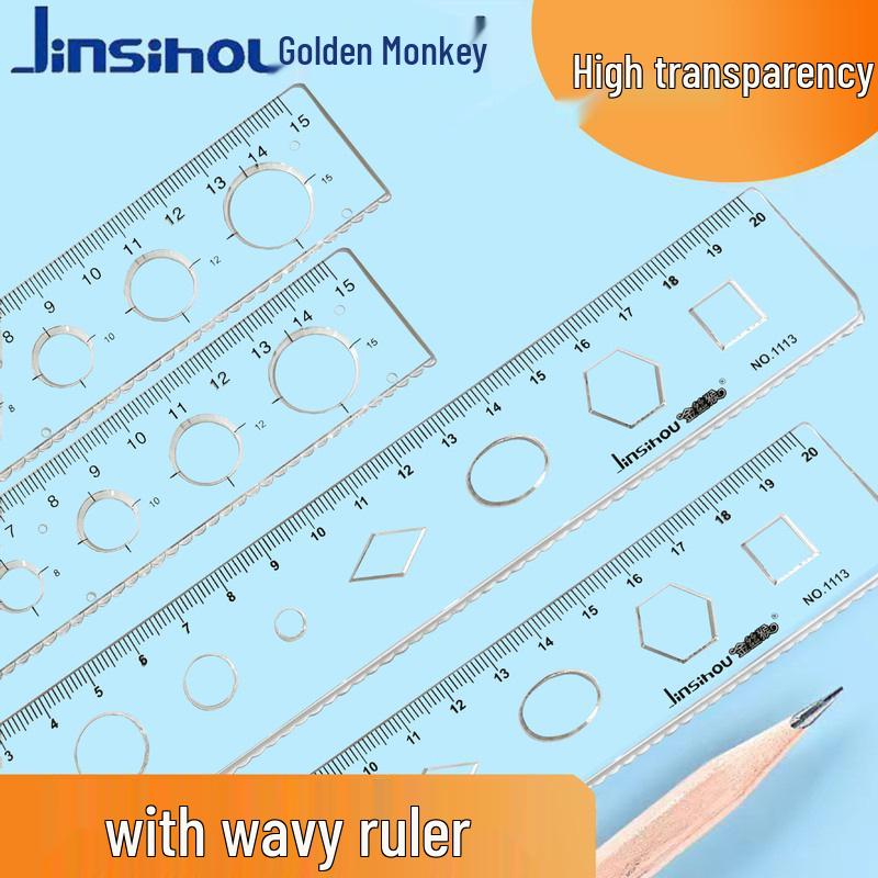 Golden Monkey Wave Hole Drawing Ruler, 15/20cm - Student Ruler (Model 1112/1113) 15cm with Wavy Ruler