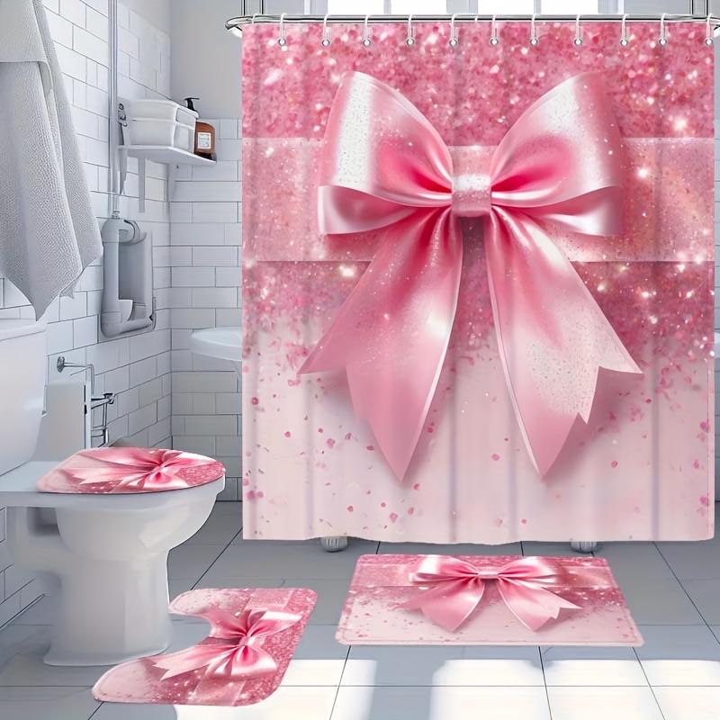 VIKAMA Fashion Pink Shining Diamond Bow Printed Shower Curtain Waterproof and Mold proof Bathroom Partition Curtain Home Decor