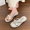 French bow cool slippers fairy shoes children 2025 new summer soft sole with skirt sandals silver slippers