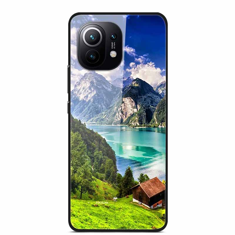 Glass Back Cover For Xiaomi 11 Lite 5G NE Case Soft Edge Hard Tempered Glass Case For Xiaomi Mi 11 Lite 5G NE Phone Case Coque