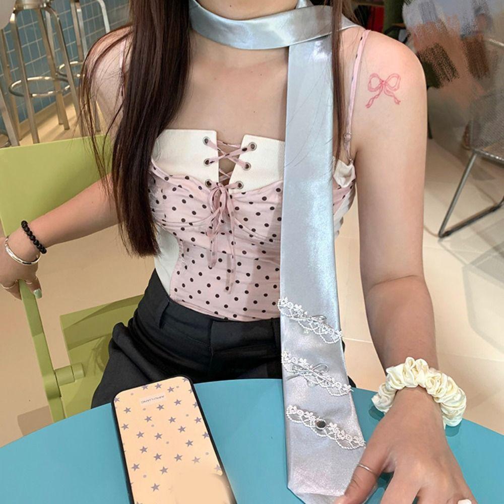 Lace Bow Necktie Heart JK Uniform Necktie Simple Shirt Tie Decoration Performance