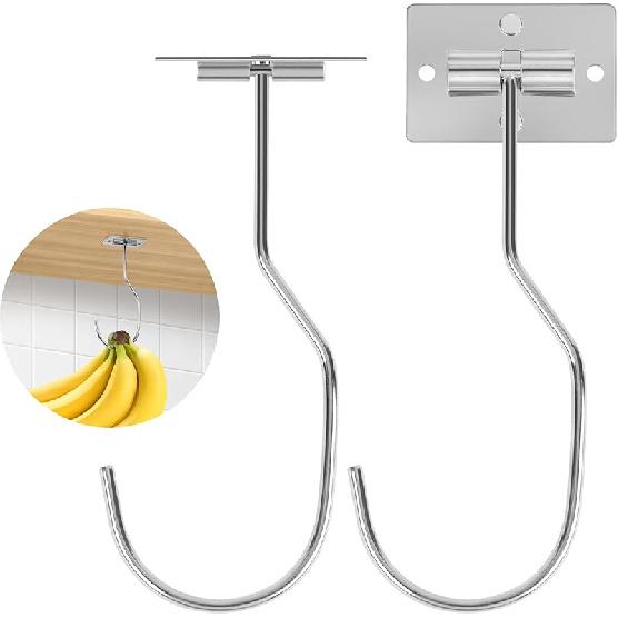 2 Pack Banana Hook, Magnetic Foldable Banana Hanger, Self Adhesive Banana Hook Under Cabinet for Keeping Fruits Fresh and Hanging Kitchen Implements