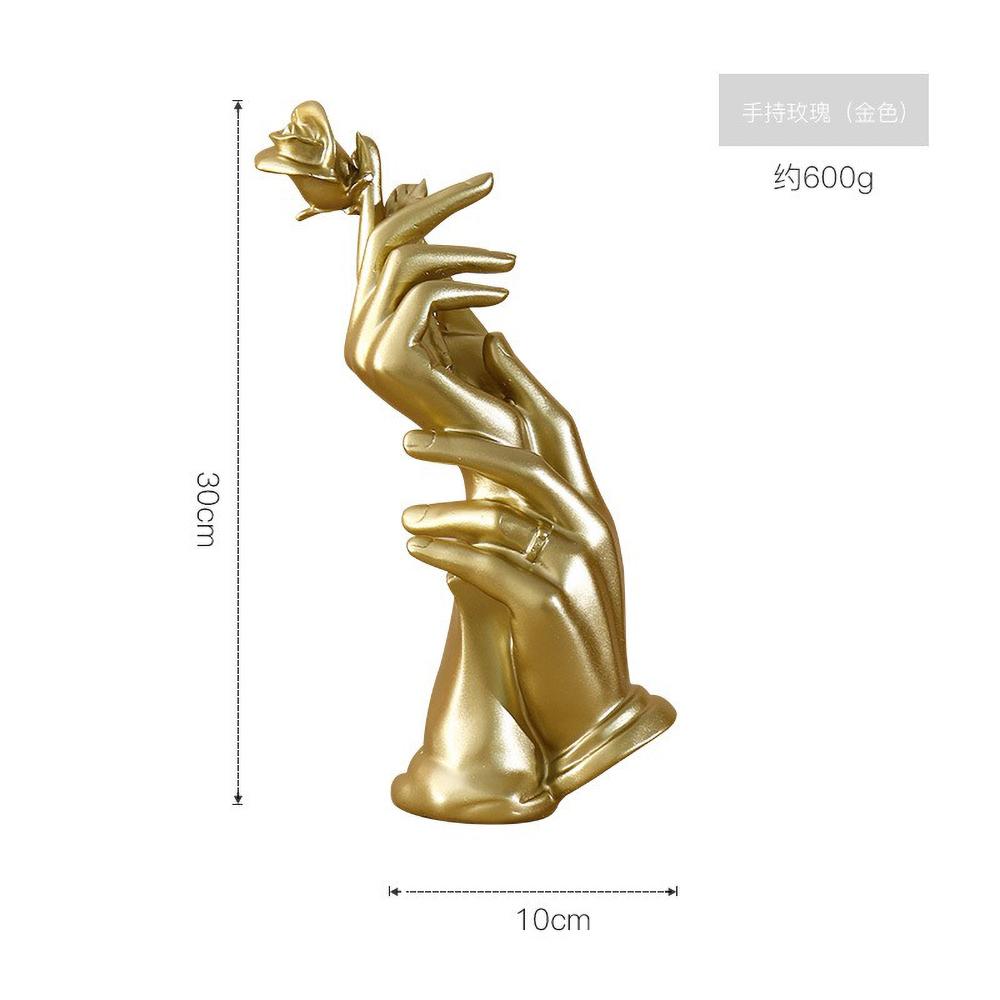 Gold Hand Held Rose Resin Statue, Luxury Romantic Gift for Valentine Anniversary, Elegant Home Table Decor for Women