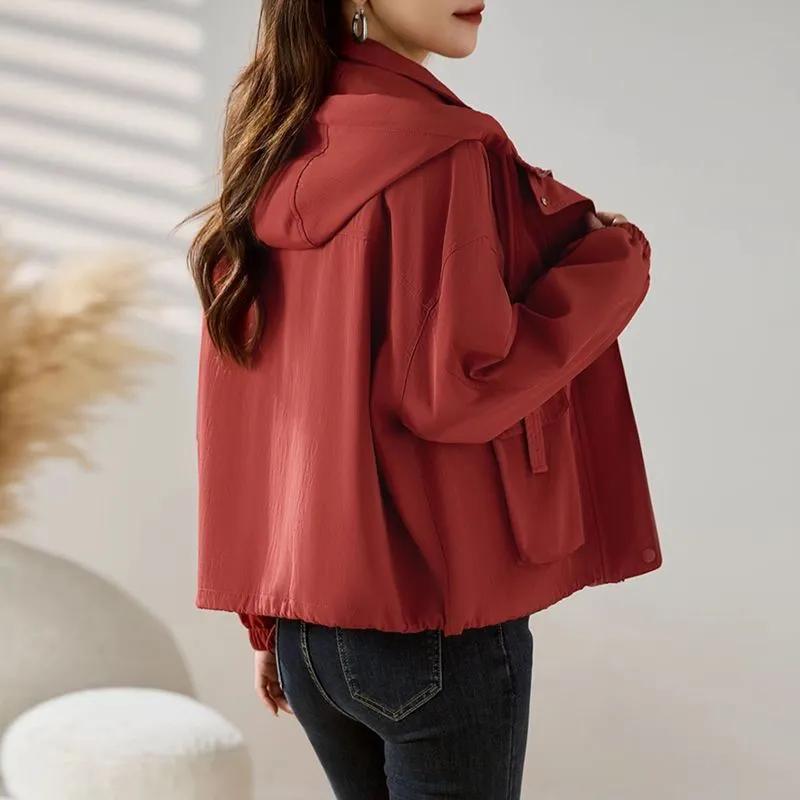 Women's Spring and Autumn Fashion Loose Casual Short Windbreaker Jacket - Hooded Top