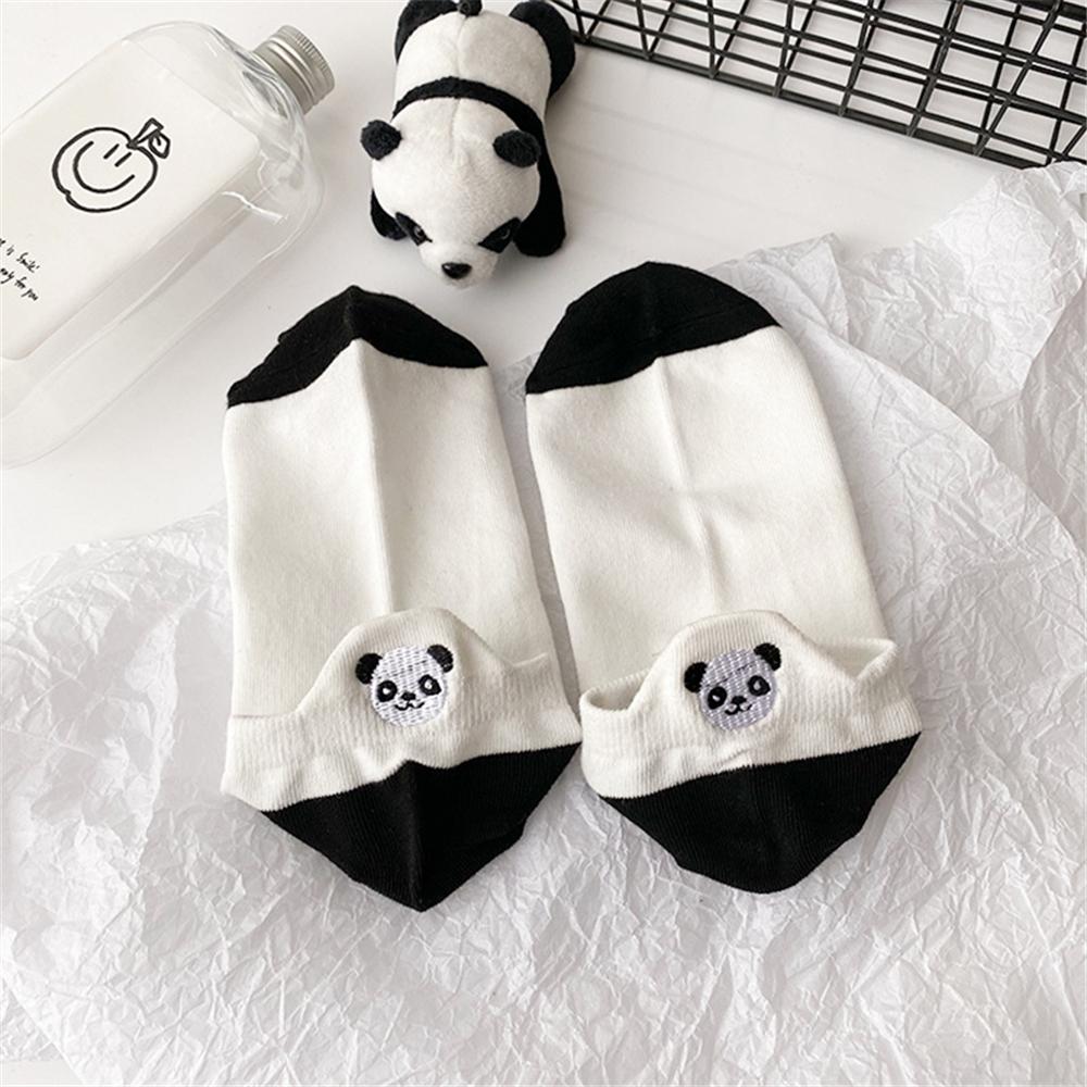 Lustige Niedliche Stickerei Panda Socken Damen Harajuku Divertidos Kawaii Weiß Schwarz Gestreift Kurze Knöchelsocken