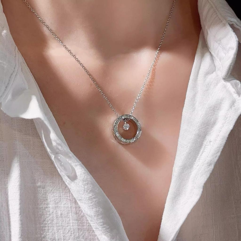 Xiaoxiangfeng Coco Rhombus Pattern Water Ice Moon Necklace Women'S Gold-Plated Temperament Light Luxury High-End Jewelry Collarbone Chain Women