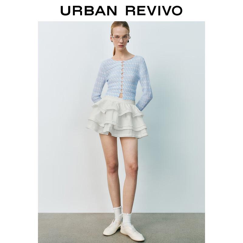 UR 2025 Spring Women's Wave Textured U-Neck Slim Knit Cardigan