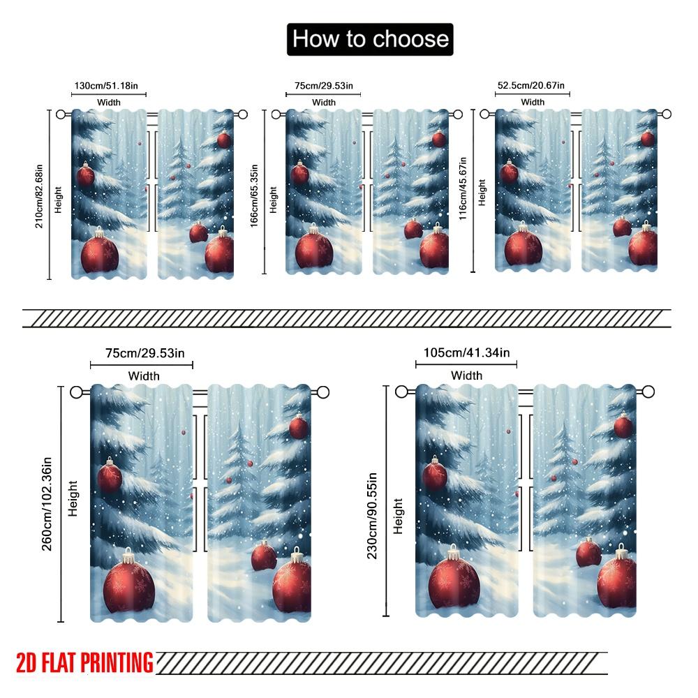 2pcs,2D Plane Printing Curtain Popular Christmas Tree Snow Winter Ornaments Durable Polyester (without Rod) Outdoor Decorations