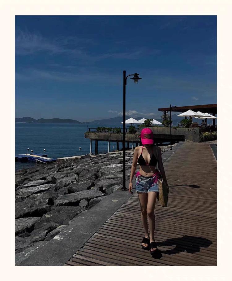 Thailand 2024 Color Block Women's Split Bikini Halter Tie-Up for Hot Springs