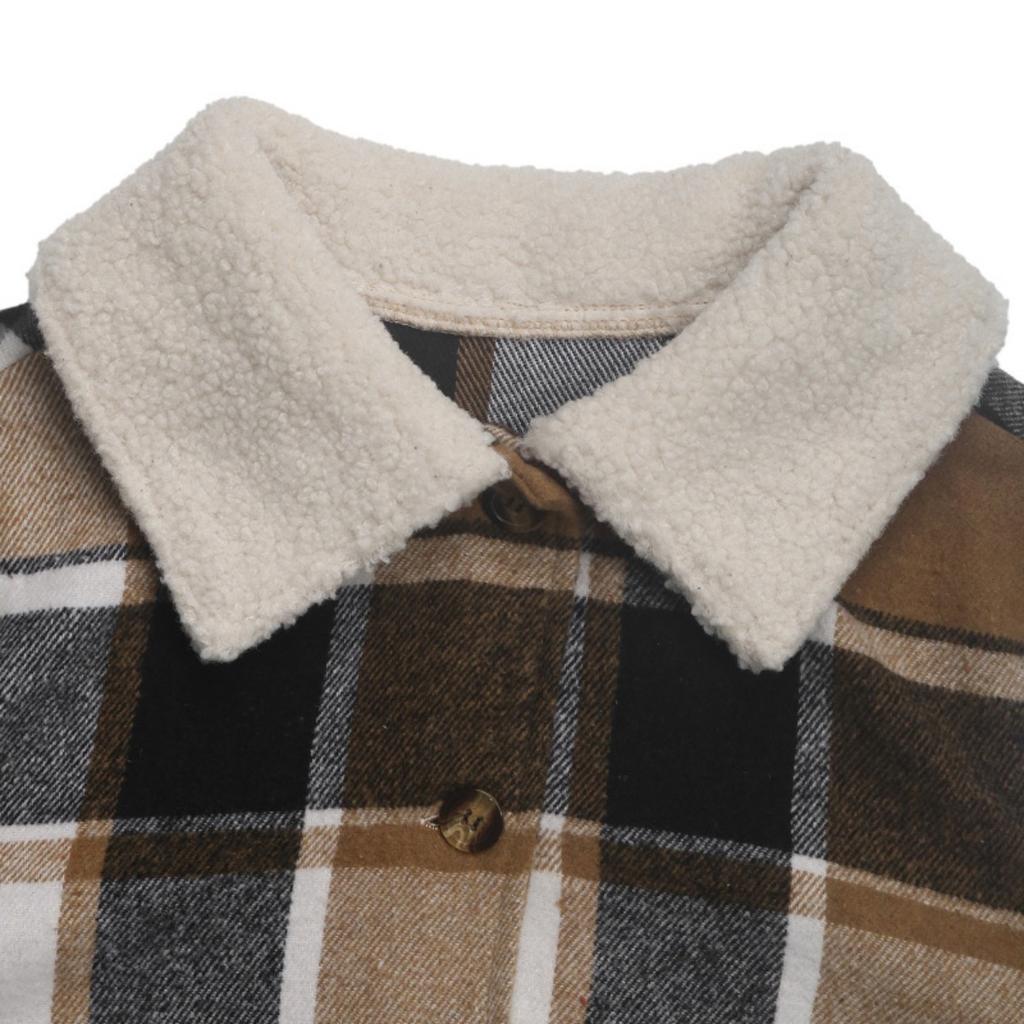 2025 Women's Autumn Winter Vintage Plaid Coat with Fleece Lined Collar - Cross-border Office Casual Versatile Outerwear for Europe America