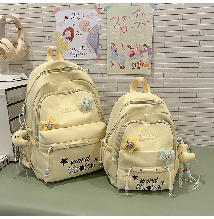 Schoolbag High Value Solid Color Backpack Large Capacity College Style Schoolbag Female Junior High School Students Cute Letter Embroidered Student