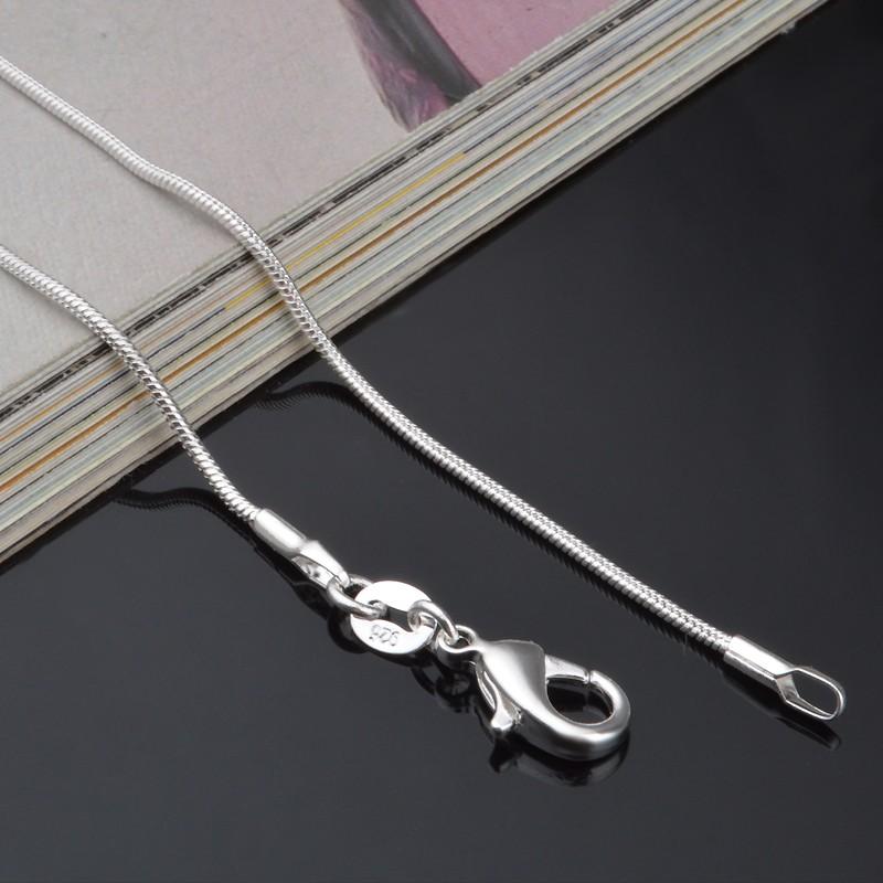 925 Sterling Sølv Halskjede Kvinner, Sølv Mote Smykker Slangekjede 1mm Halskjede 16 18 20 22 24"