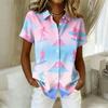Women's Shirt Hawaiian Print Button Short Sleeved Pocket Casual Top