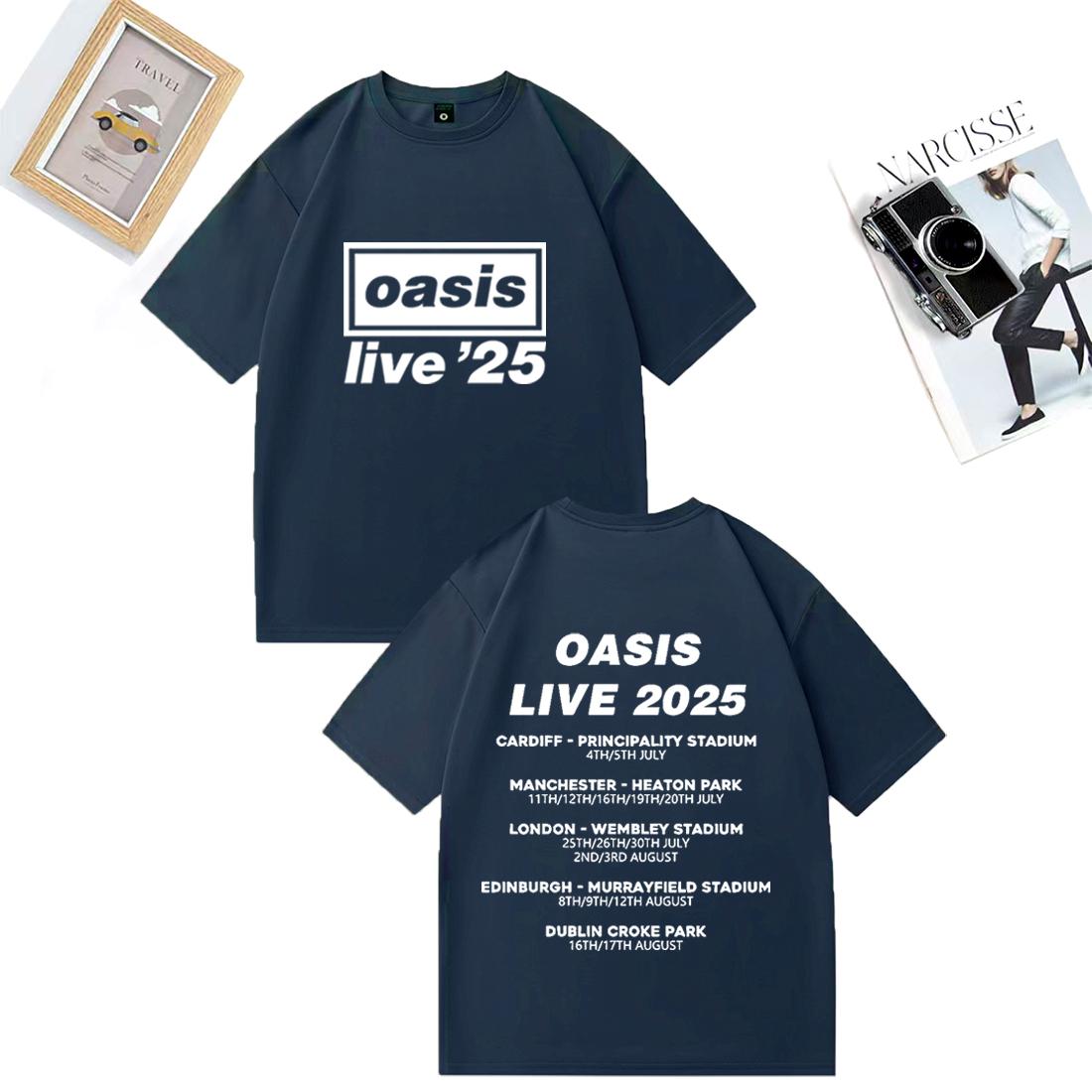 

OASIS Live 25 Tour 2025 Вінтажна футболка Чоловіча Жіноча Повсякденна Бавовняна Футболка Одяг Хіп-хоп Вуличний одяг Футболки з коротким рукавом Подарунок для фанатів M
