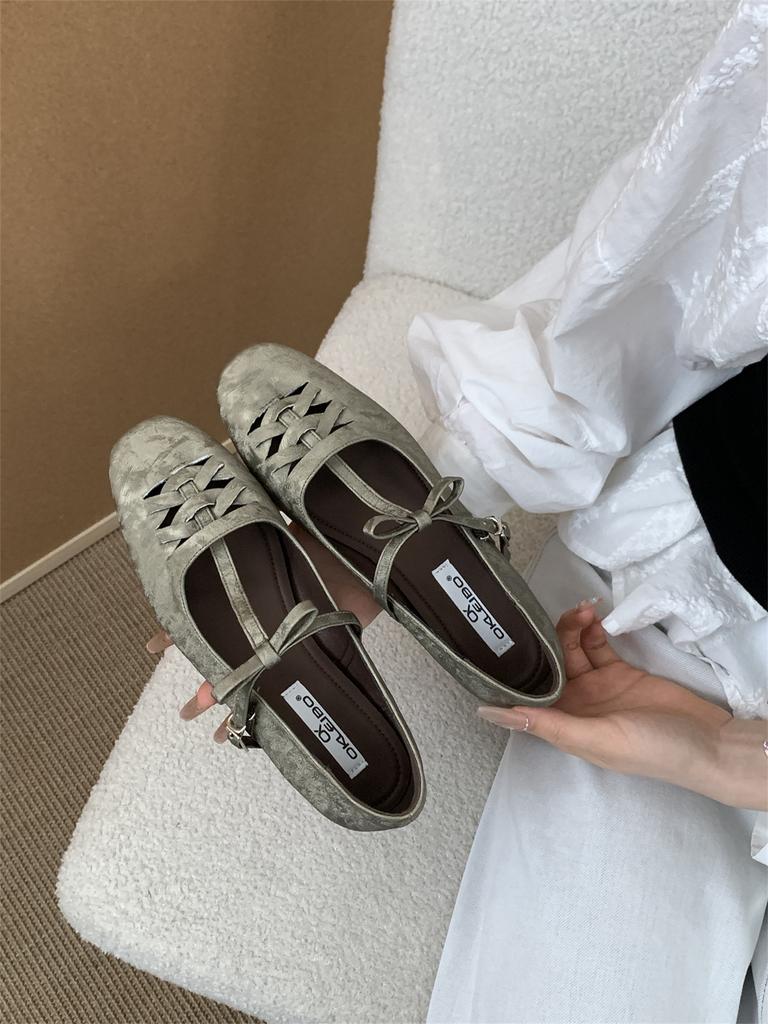 Fashion IPPEUM Ballet Flats For Women Square Toe 2025 New Fashion PU Leather Mary Janes Ballerina Flat Shoes