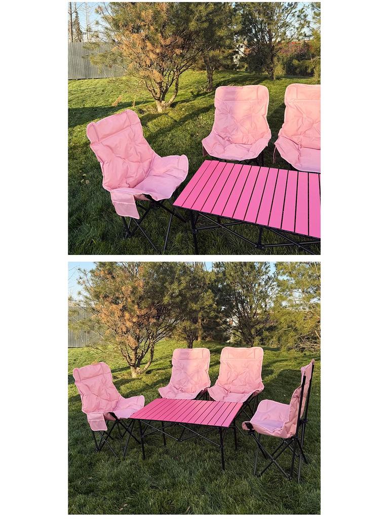 Pink Moon High-Back Folding Chair with Cotton Padding for Winter Camping