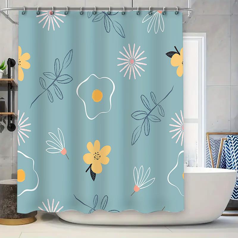 

Beautiful Blue Shower Curtain With Spring Floral Design Modern Bathroom Decor For Bathrooms Kitchens 180X245Cm High-Quality Wate W60H190(CM)-1 Pcs