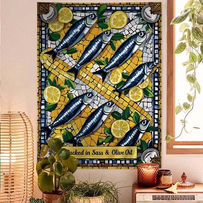 Colorful Sardine Fish Cartoon Tapestry Wall Hanging Decoration Household Home Decor