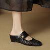Elegant temperament inner height increase belt buckle bag head sandals summer new casual woven hollow outer wear thick heel slippers