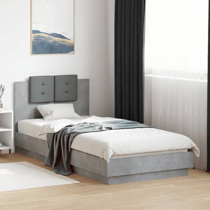 VidaXL Cadre de Lit avec Tête de Lit et Lumières LED, Sommier à Lattes, Lit Simple, Lit Adulte de Chambre à Coucher 3210027