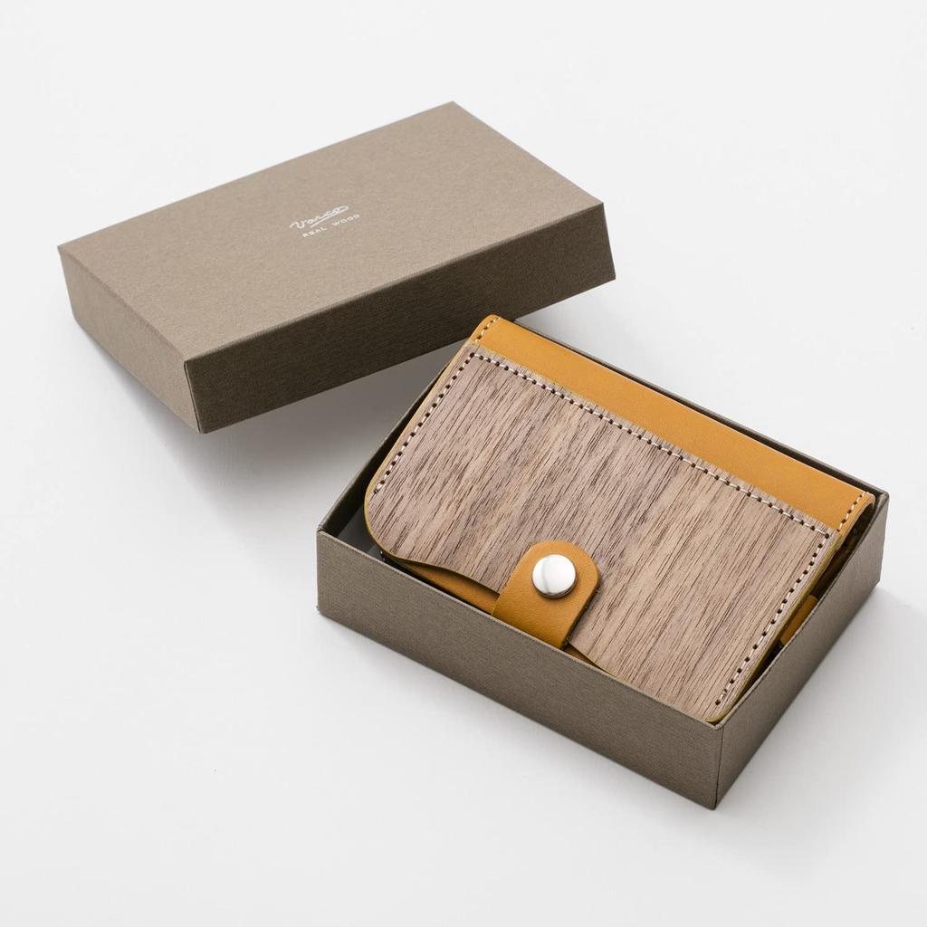 REAL Key card coin case Key case with coin purse Genuine leather Natural wood Wood Leather Made in Japan Mustard [VARCO WOOD] Men's Women's (Gray)