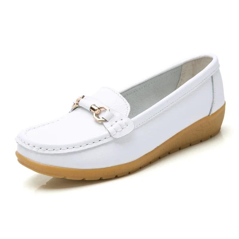 Platform Slip-On Moccasins Loafers Ladies Non-Slip Bean Nursing Walking Shoes Spring Flats Genuine Leather Casual Shoes Women