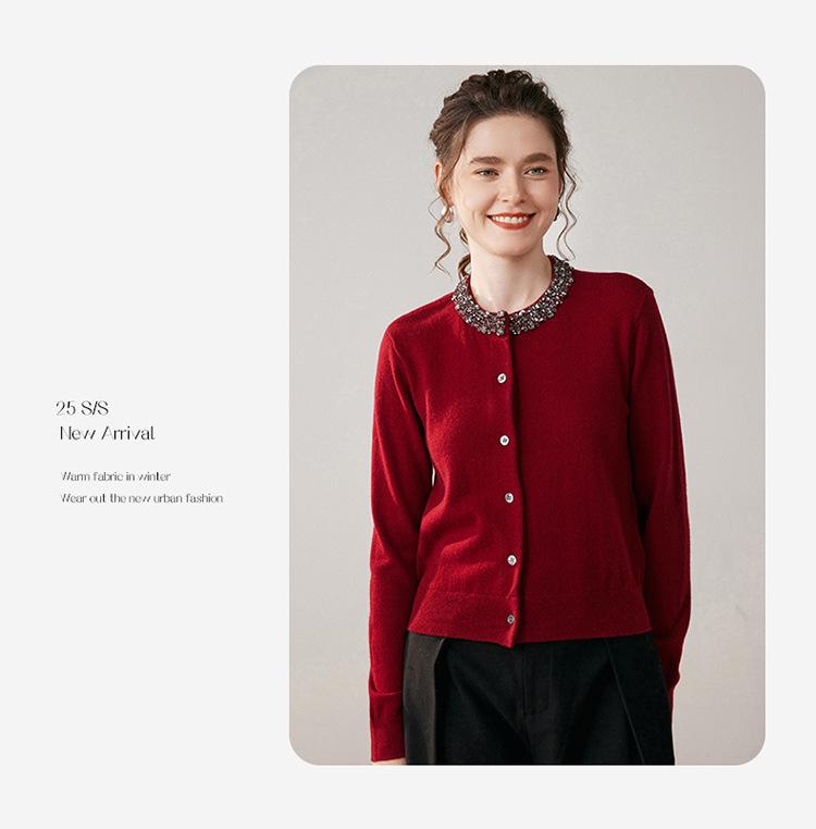 2025 A/W Women's Beaded Cashmere Loose Knit Cardigan