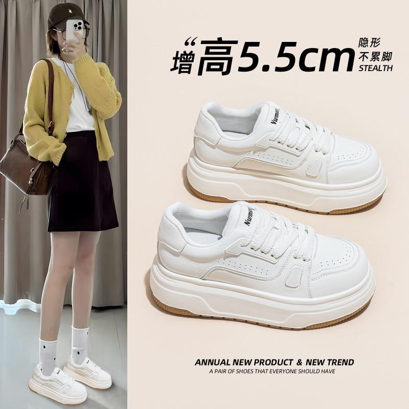 Little white shoes women's spring new thick sole heightening versatile casual shoes leather Internet celebrity comfortable sports shoes