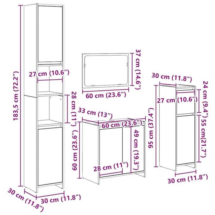 VidaXL 4-piece Bathroom Furniture Set Engineered Wood, Bathroom Cabinet, Bathroom Cupboard, Furniture 3328556