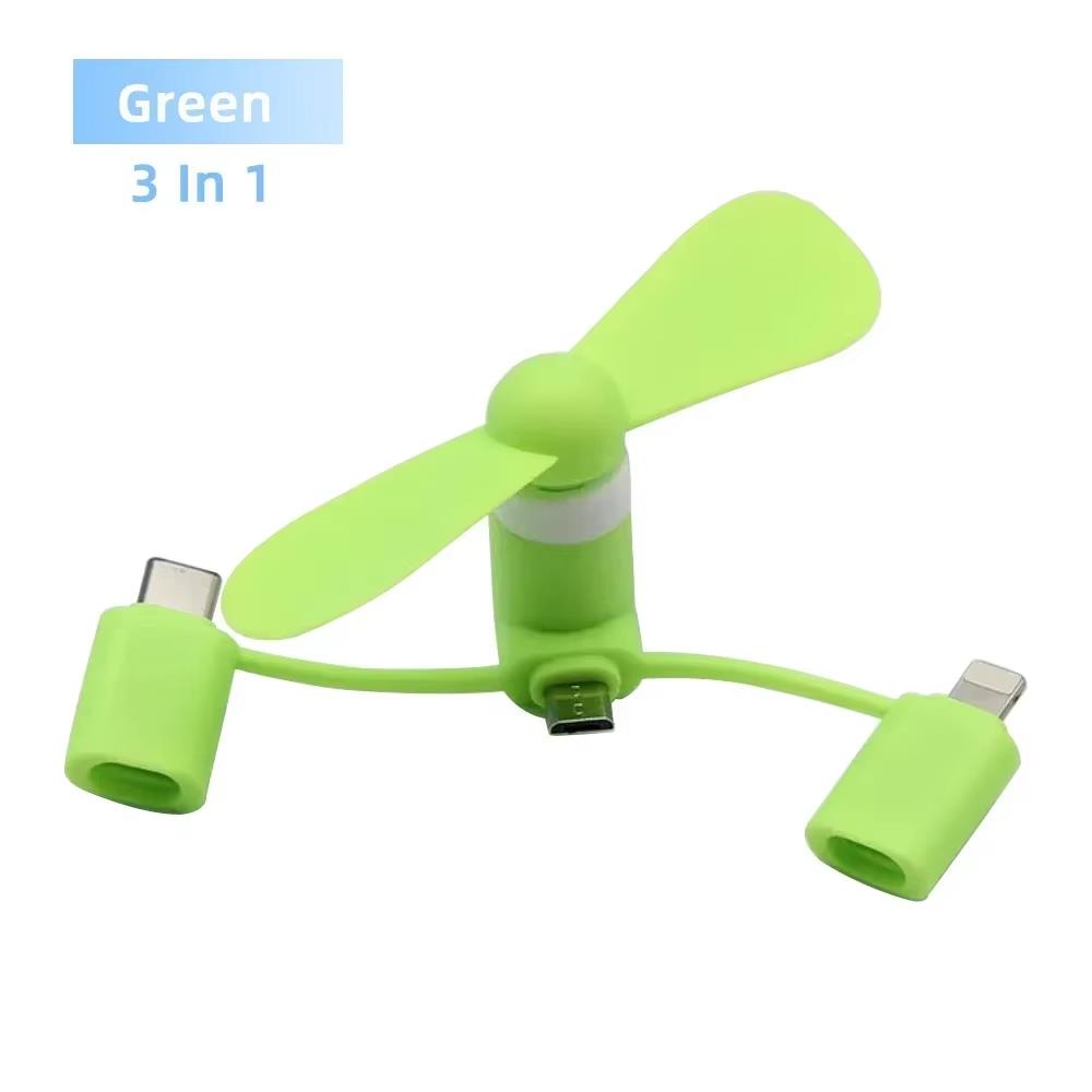 Portable 3 IN 1 Mini Fan USB Mobile Phone Cooler Fan For iPhone Samsung Xiaomi Micro/Type-C/IOS Universal Cooling Accessories 5