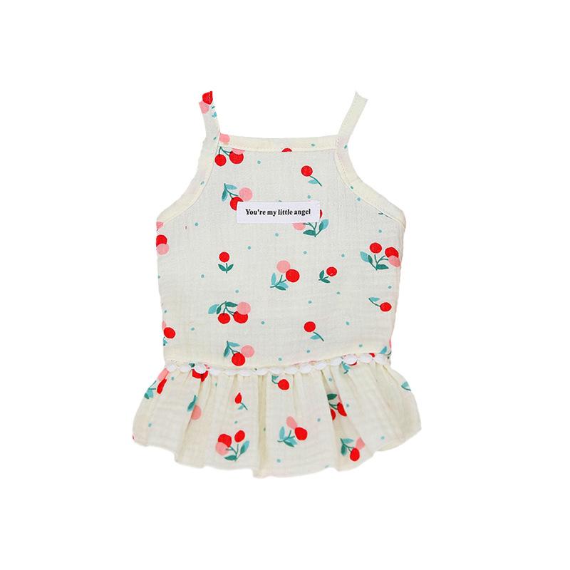 Pet Strap Vest Cute Cherry Pet Dog Rabbit Clothes Small Dog Pomeranian Bear Teddy Floral Dress Thin In Spring and Summer