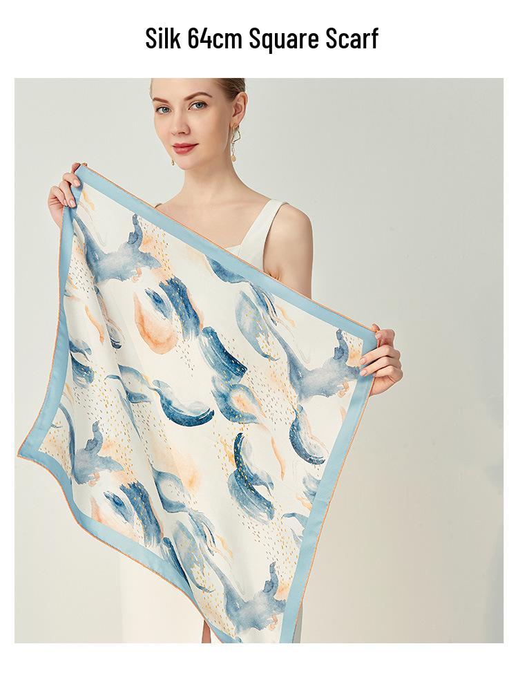 65cm Mulberry Silk Women's Professional Scarf - Digital Print, High-Grade Square Gift Scarf