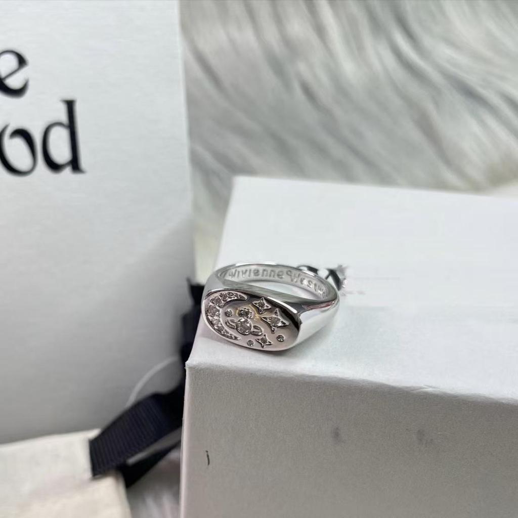Vivienne Westwood Quadrat Stern Mond Saturn Diamantring - Damenmode, Hohe Qualität, Einfache Persönlichkeit Zeigefinger Schmuck