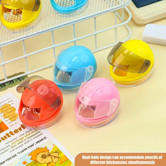 Yousheng 12Pcs Pencil Sharpener with Stainless Steel Blade Double Hole Pencil Sharpener for Thick Thin Pencils Creative Helmet Shape Fun Stationery