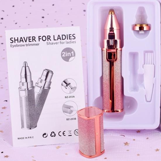 2-In-1 Electric Shaver Eyebrow Trimmer, Rechargeable Facial Hair Removal Brow Shaver, Women Facial Razor Epilator with Built-in LED Light