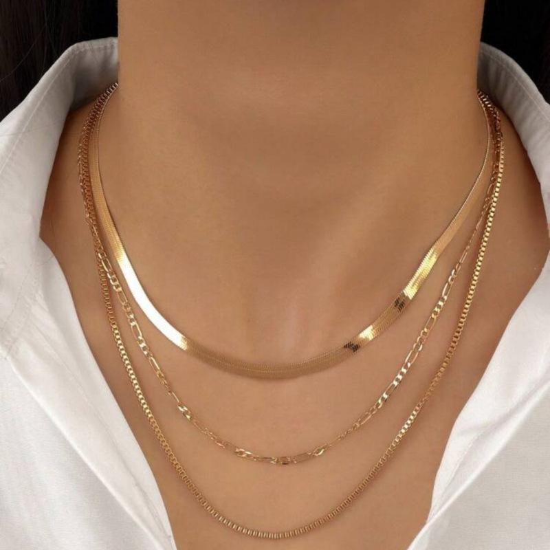 Simple Chain Three Layered Necklaces Separated Set for Women Statement Golden Punk Metalic Collar Necklace Jewelry Gifts